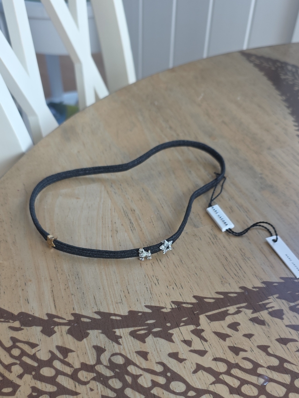 Marc Jacobs Black Elastic Headband with Crystal Star And Dog Accents